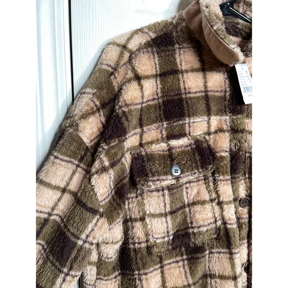 NEW PACSUN Womens Plaid Fuzzy Fury Cosy Jacket Shacket Size XS/S Brown - Picture 4 of 7